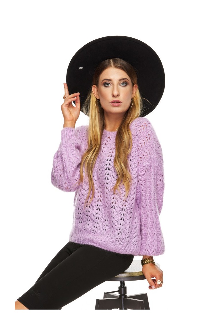 CM5480 Ażurowy sweter z długim rękawem - liliowy