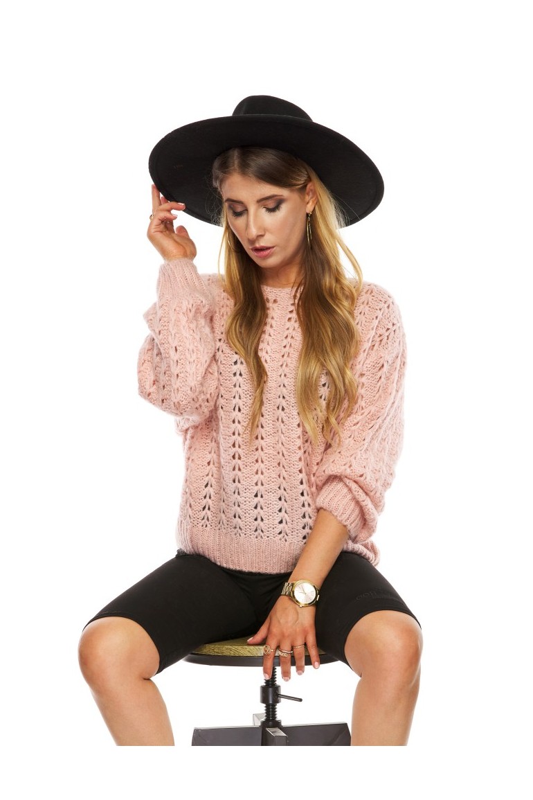 CM5480 Ażurowy sweter z długim rękawem - różowy