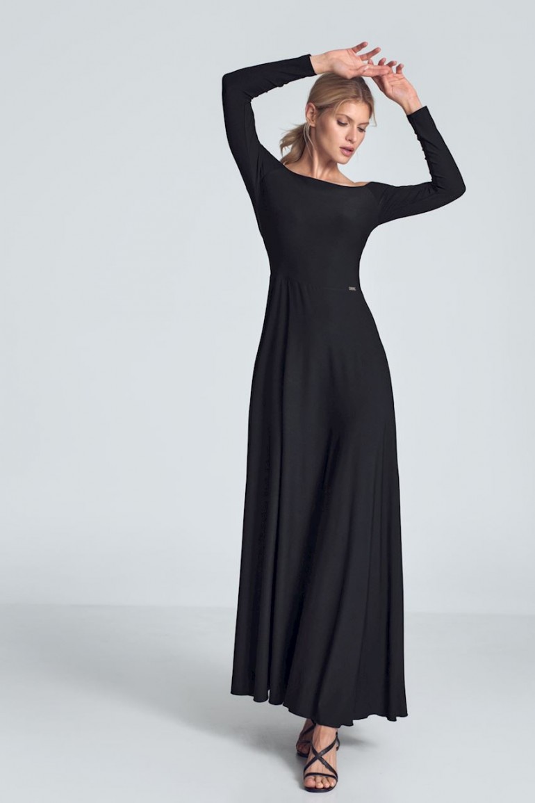 CM5483 Zmysłowa sukienka z szerokim dekoltem - czarna