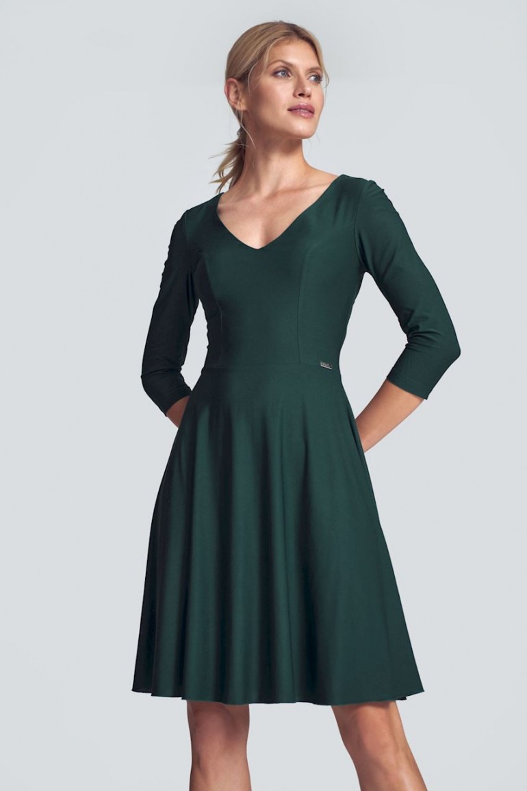 CM5485 Koktajlowa sukienka midi z dekoltem w serek - zielona