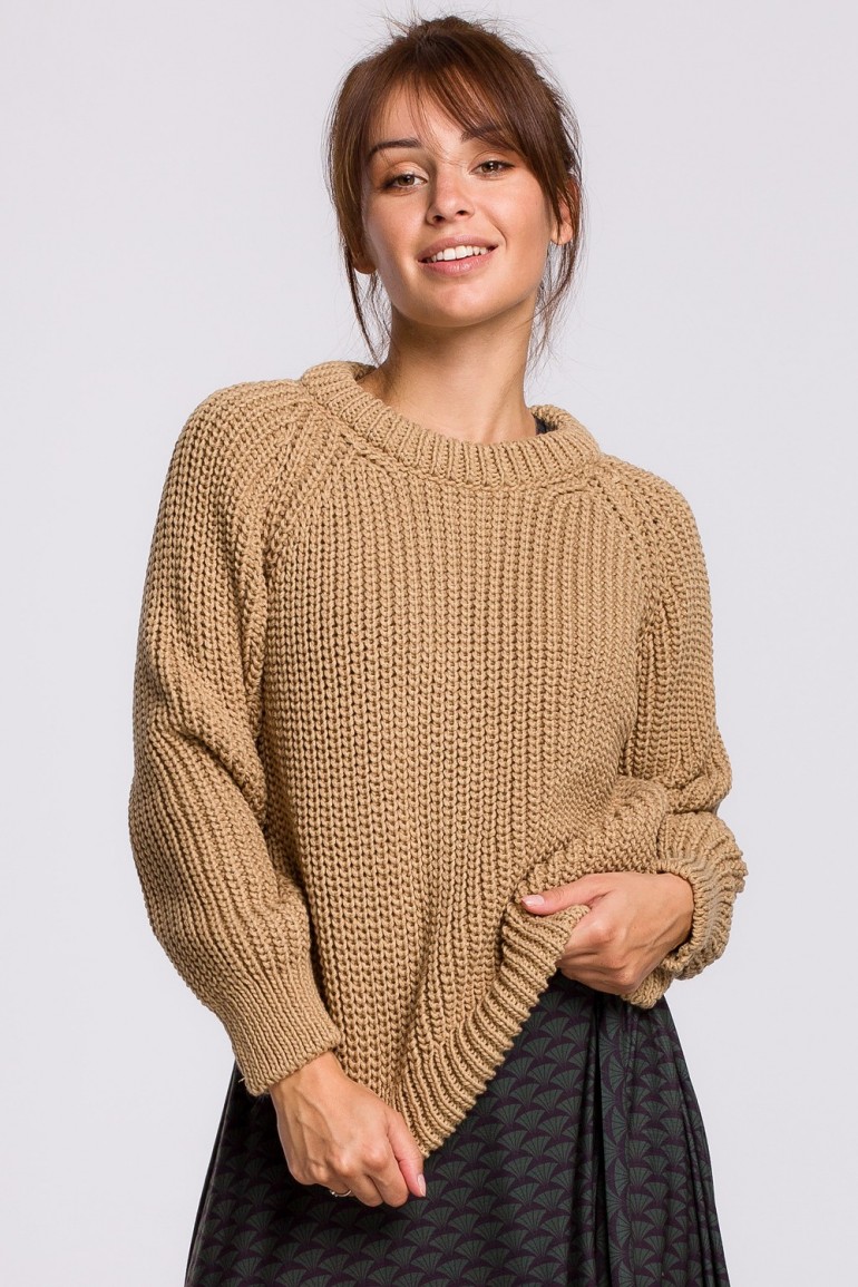 CM5522 Sweter z dekoltem pod szyję - karmelowy