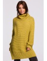 Sweter oversize z golfem - limonkowy