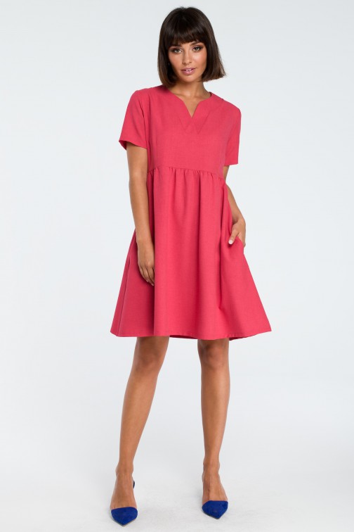 CM3757 Sukienka mini odcinana pod biustem - różowa