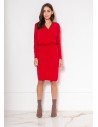 Swetrowa sukienka z kopertowym dekoltem - czerwona