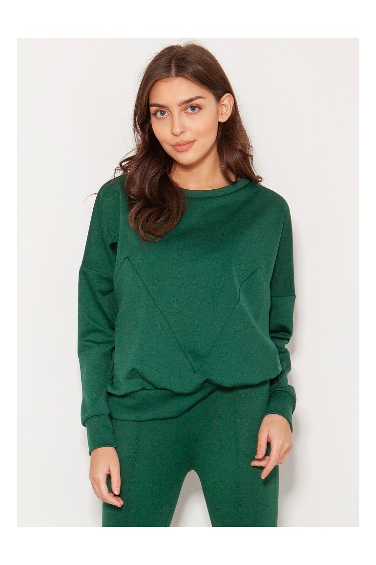 CM5616 Luźna bluza z geometrycznymi cięciami - zielona