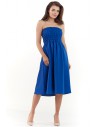 Rozkloszowana sukienka z marszczeniami - niebieska
