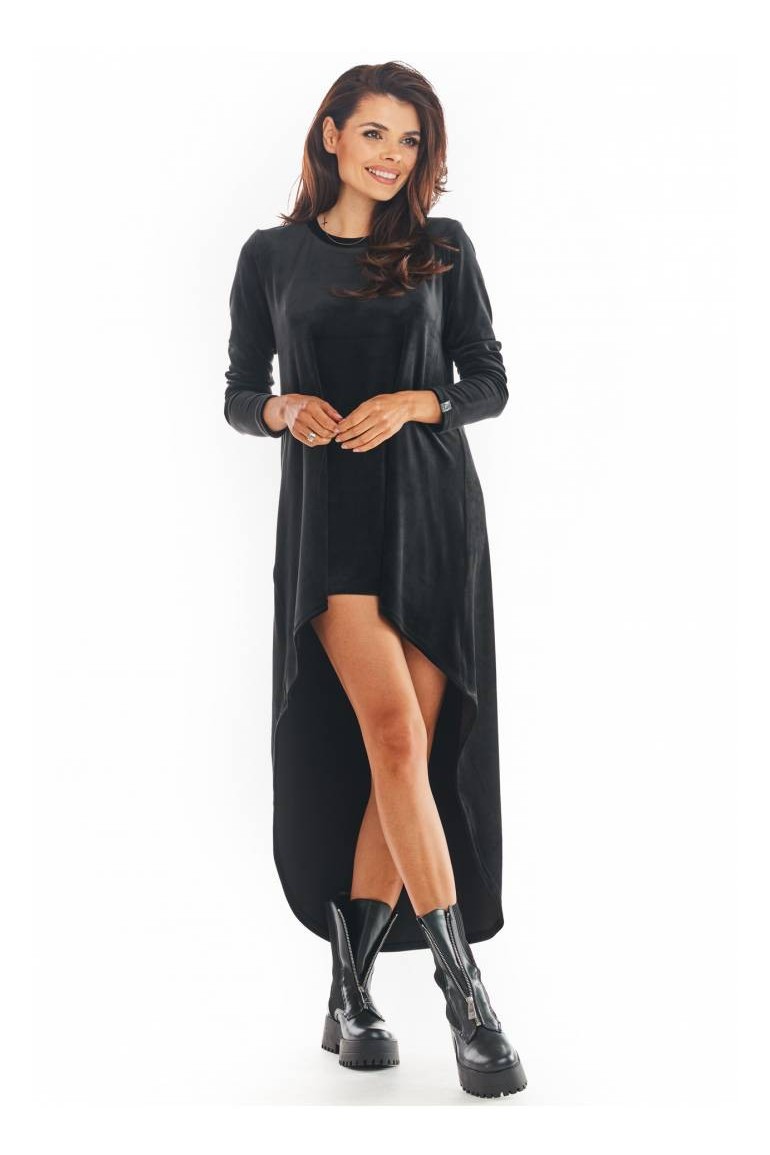 CM5657 Asymetryczna sukienka z długimi rękawami - czarna