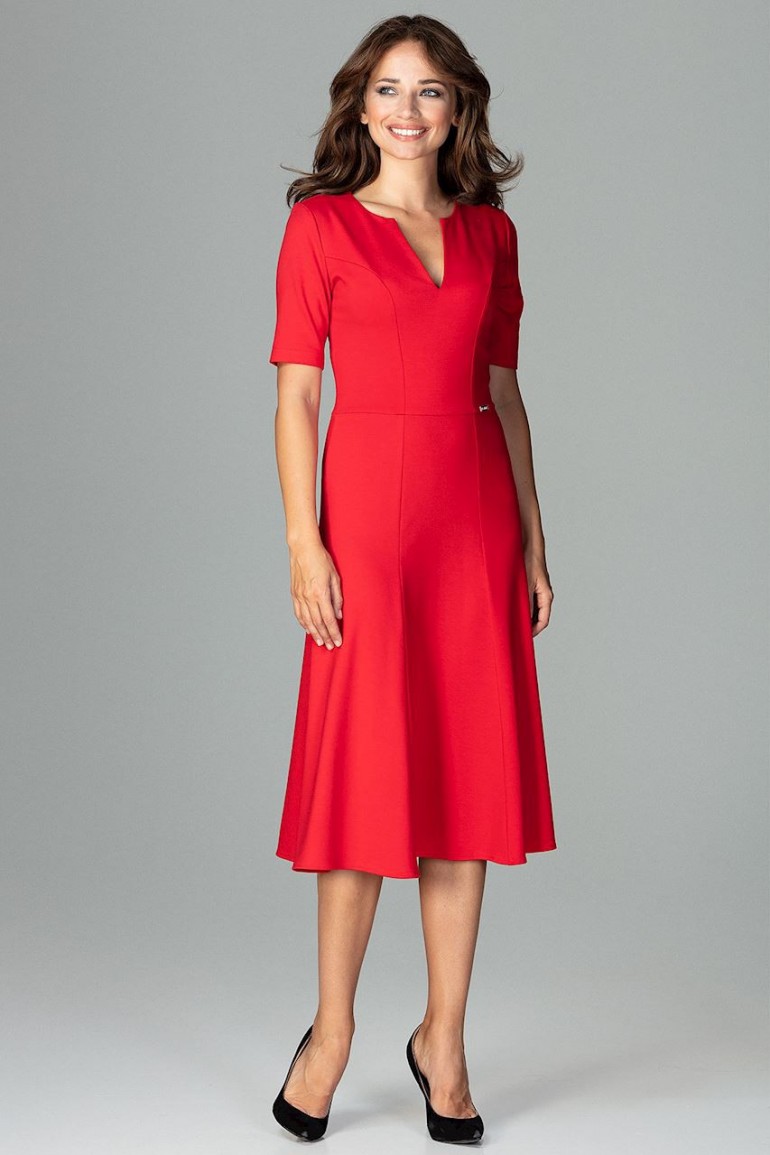 CM3792 Koktajlowa sukienka w kliny - czerwona