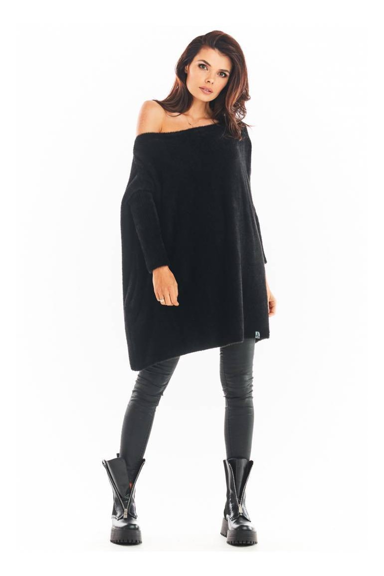 CM5688 Sweter oversize z długim rękawem - czarny