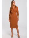 Kopertowa sukienka z paskiem w talii - ruda OUTLET