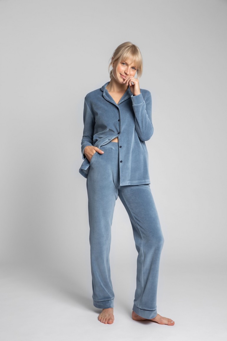 CM5702 Welurowe spodnie od piżamy - niebieskie