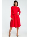 Rozkloszowana sukienka z długim rękawem - czerwona