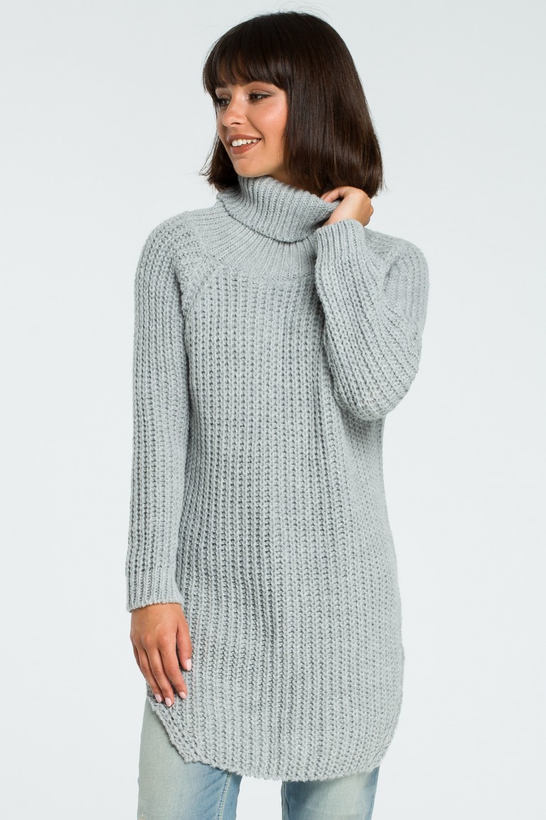 CM3826 Długi sweter z golfem - szary