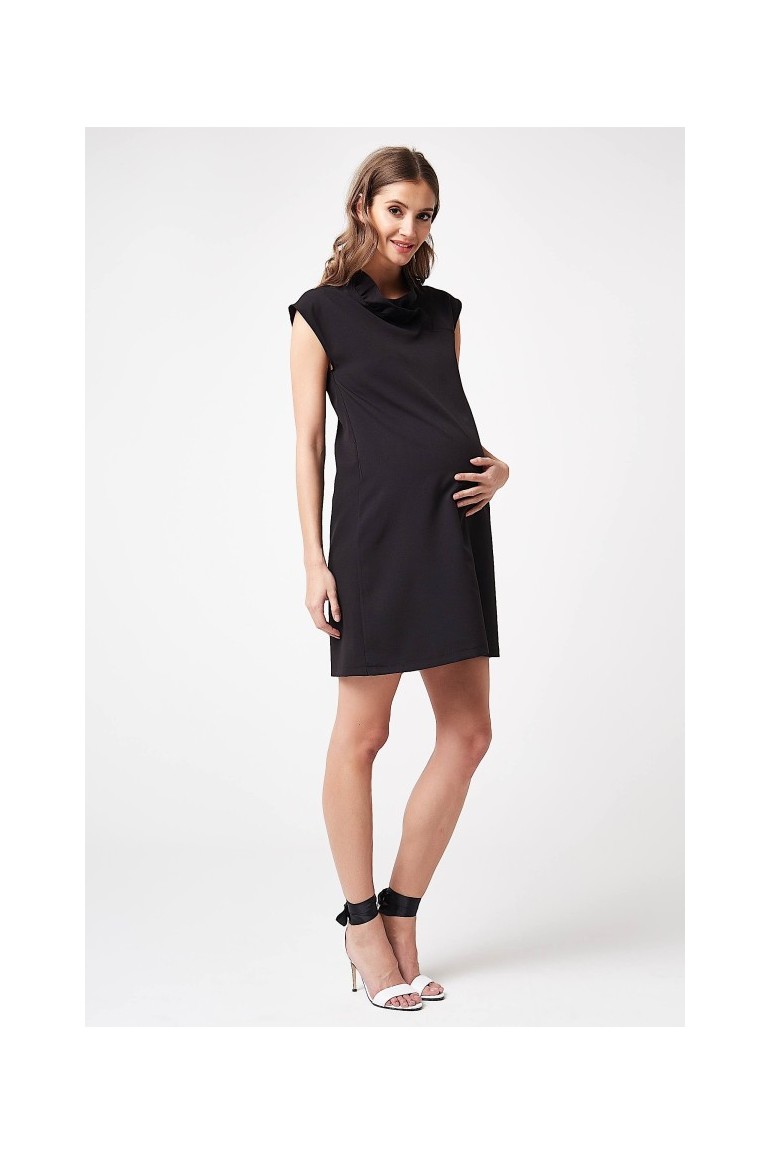 CM5784 Sukienka ciążowa z dekoltem w falbanki - czarna