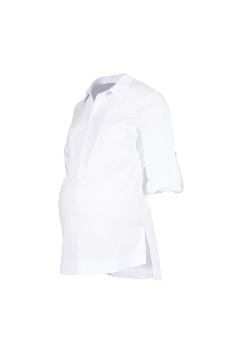 CM5785 Koszula ciążowa z podwiniętymi rękawami - biała