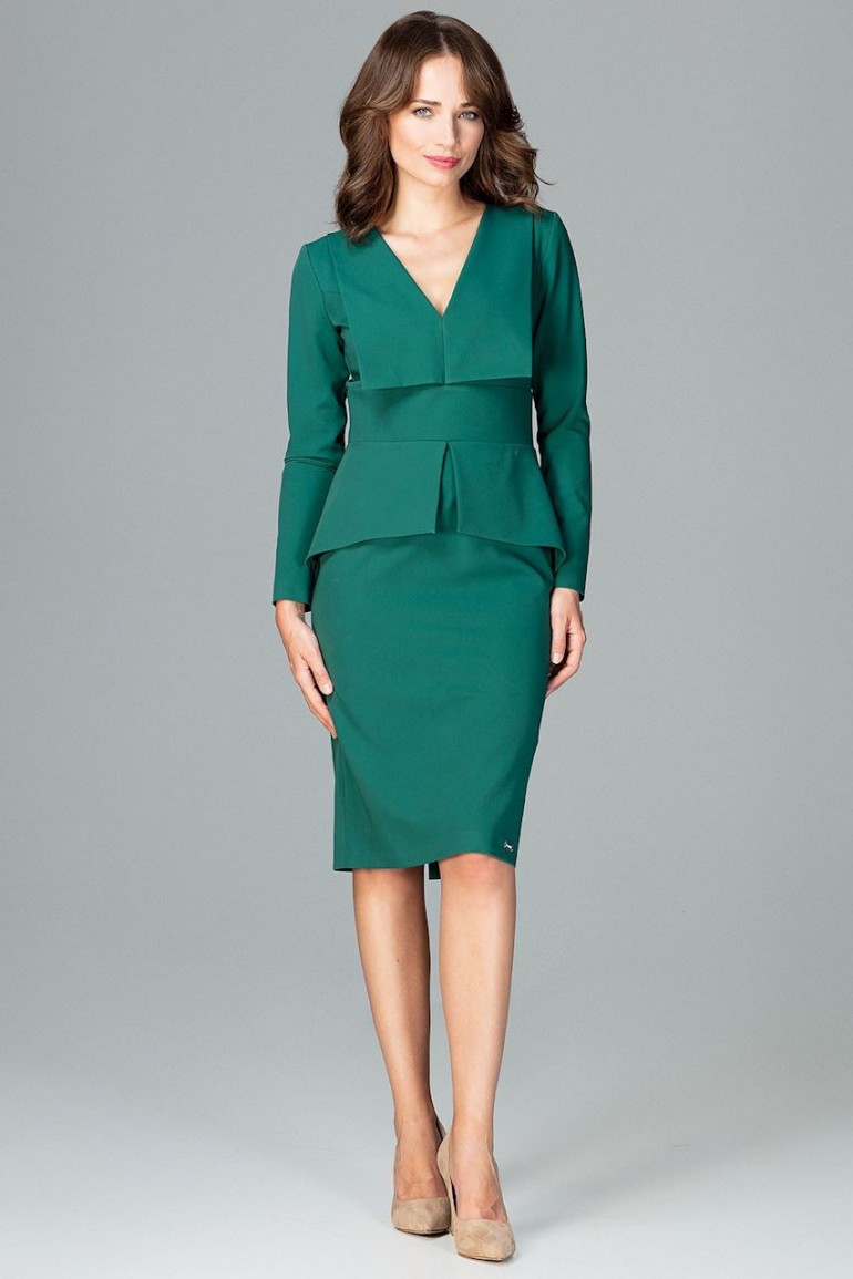 CM3856 Komfortowa sukienka z długim rękawem - zielona