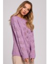 Sweter z ażurowym wzorem po środku - liliowy