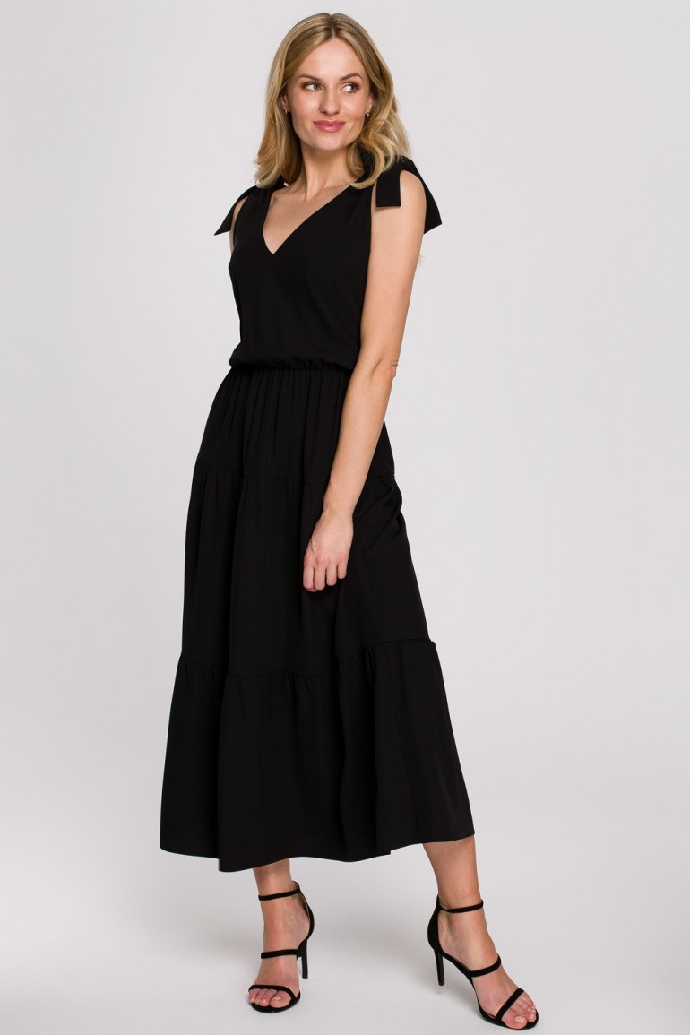 CM5893 Sukienka z wiązanymi ramiączkami - czarna