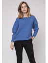 Sweter oversize z dekoltem w łódkę - niebieski
