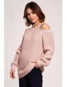 Sweter z wycięciami na ramionach - różowy