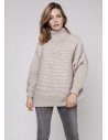 Luźny sweter z grubej przędzy - beżowy