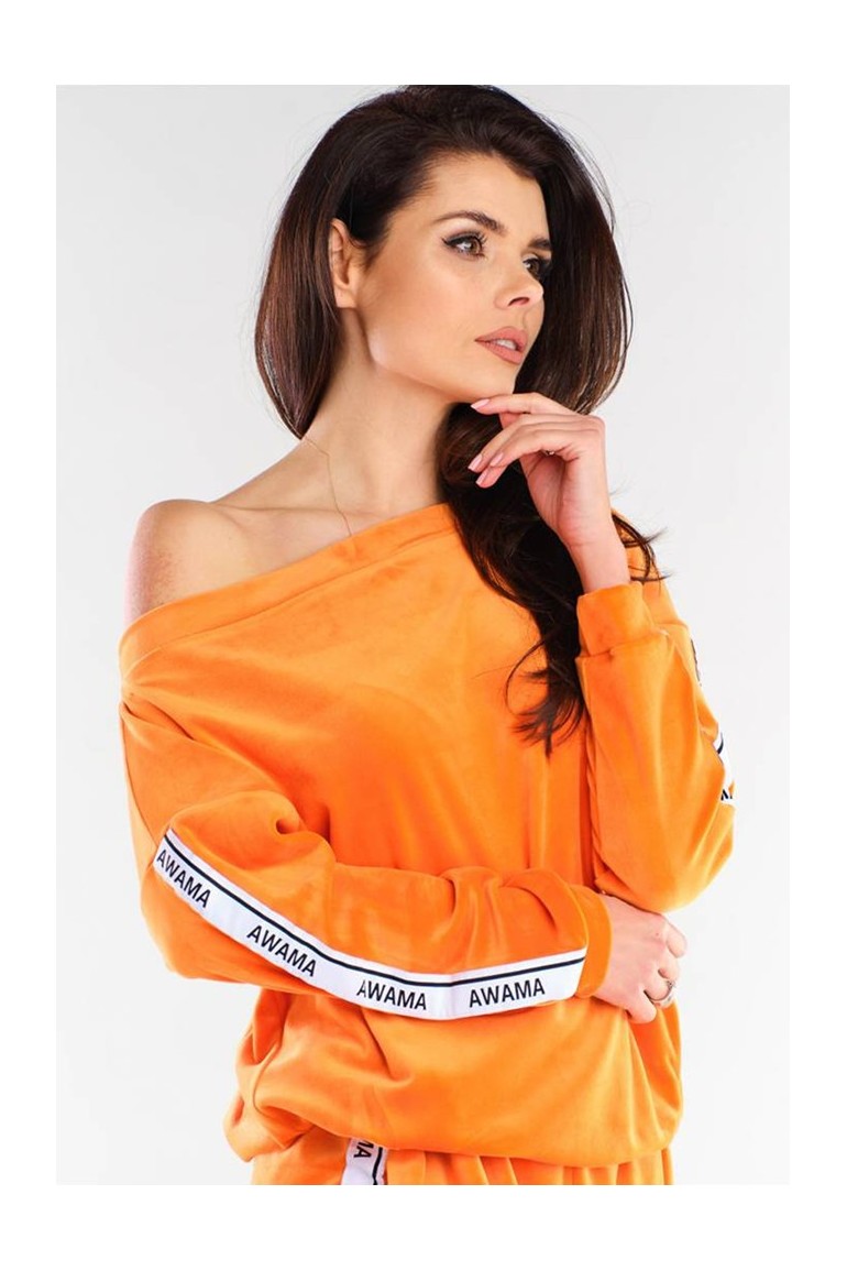 CM5998 Welurowa bluza z lampasami - pomarańczowa
