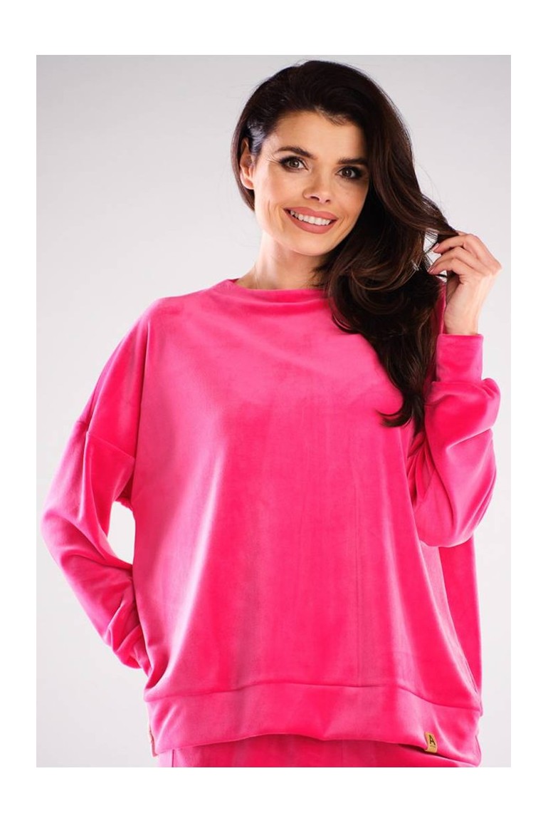 CM6000 Bluza oversize z weluru - różowa