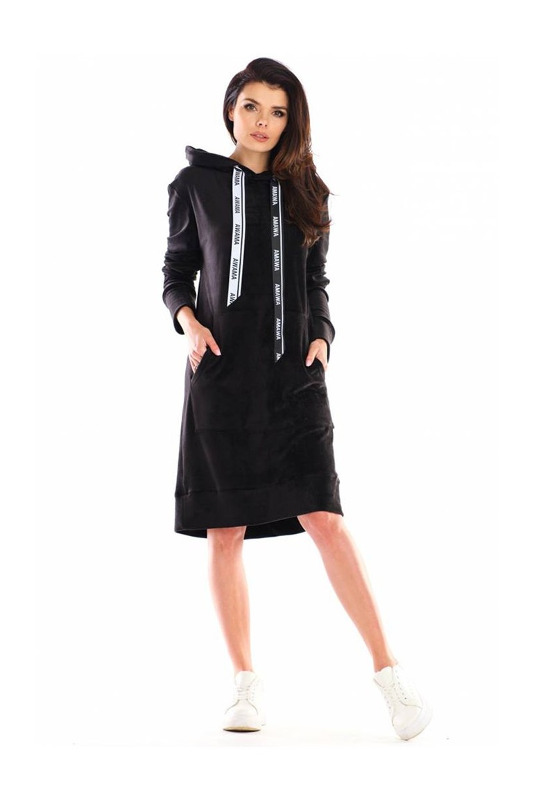 CM6004 Sportowa sukienka welurowa midi - czarna