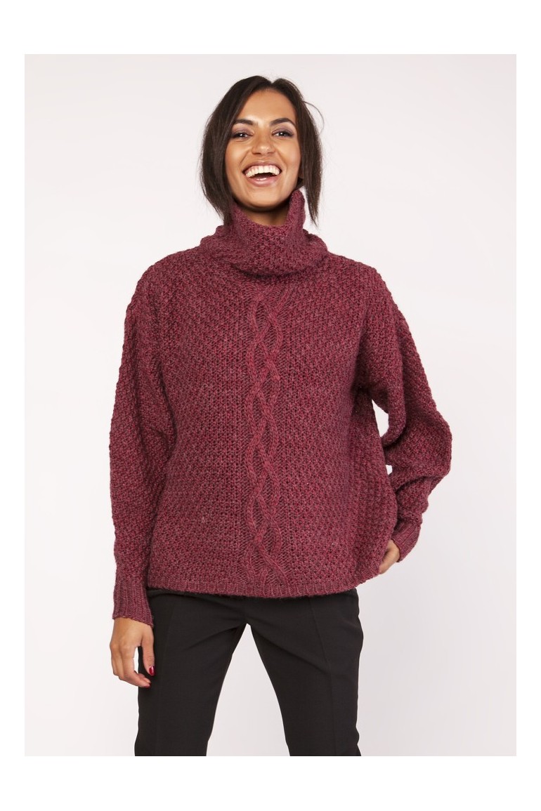 CM3882 Ciepły sweter oversize - bordowy