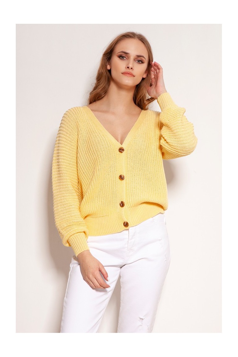 CM5919 Bawełniany sweter w prążki - żółty