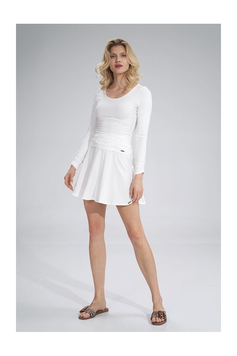 CM6047 Rozkloszowana spódnica mini - biała