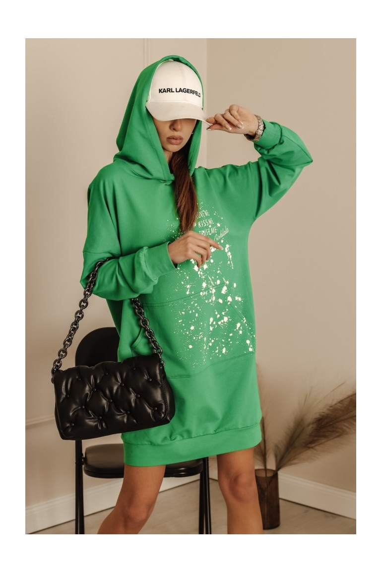 CM6059 Sportowa sukienka mini z długim rękawem - zielona