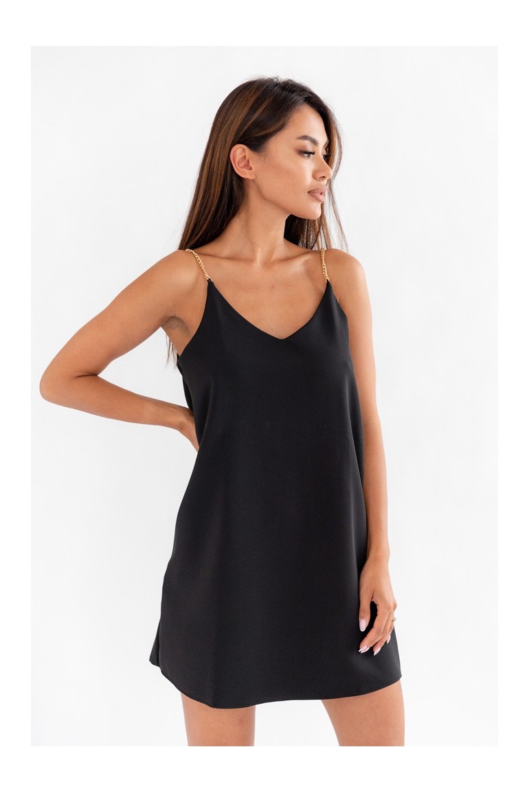 CM6071 Zwiewna sukienka na ozdobnych ramiączkach - czarna