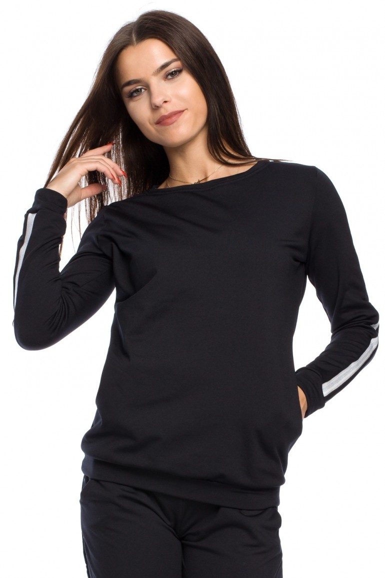 CM5063 Sportowa bluza z lampasem - czarna