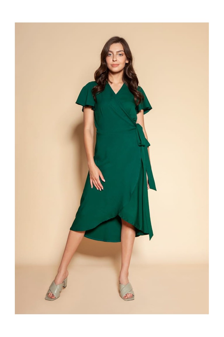 CM6092 Kopertowa sukienka z asymetrycznym dołem - zielona