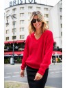 Sweter z dekoltem w serek - czerwony