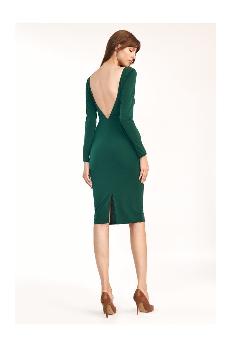 CM6103 Sukienka midi z wycięciem na plecach - zielona