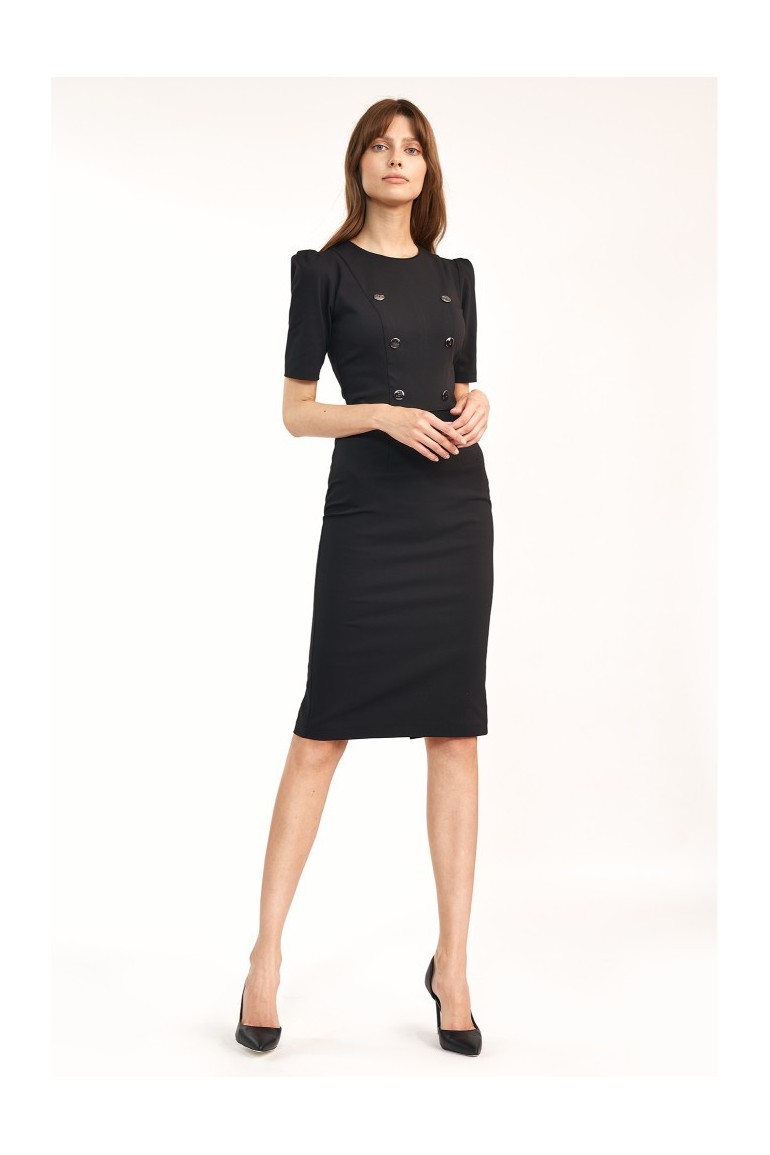 CM6105 Klasyczna sukienka z guzikami - czarna