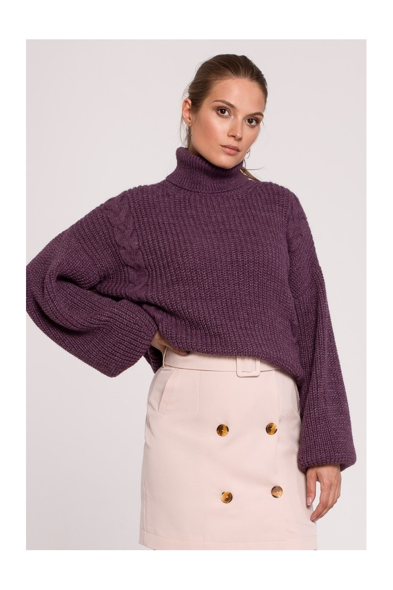 CM6283 Krótki sweter z golfem - fioletowy