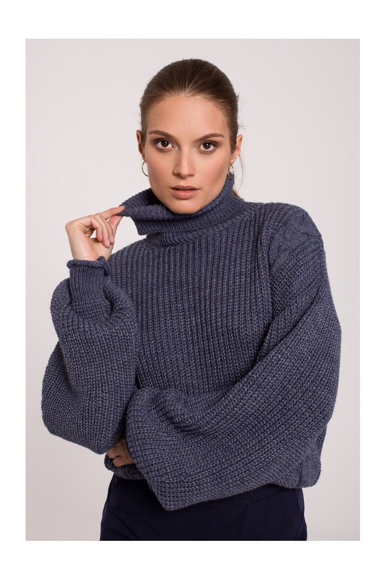 CM6283 Krótki sweter z golfem - niebieski