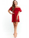 Sukienka z odkrytymi ramionami i falbanką - czerwona