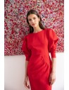 Sukienka z bufiastymi rękawami - czerwona