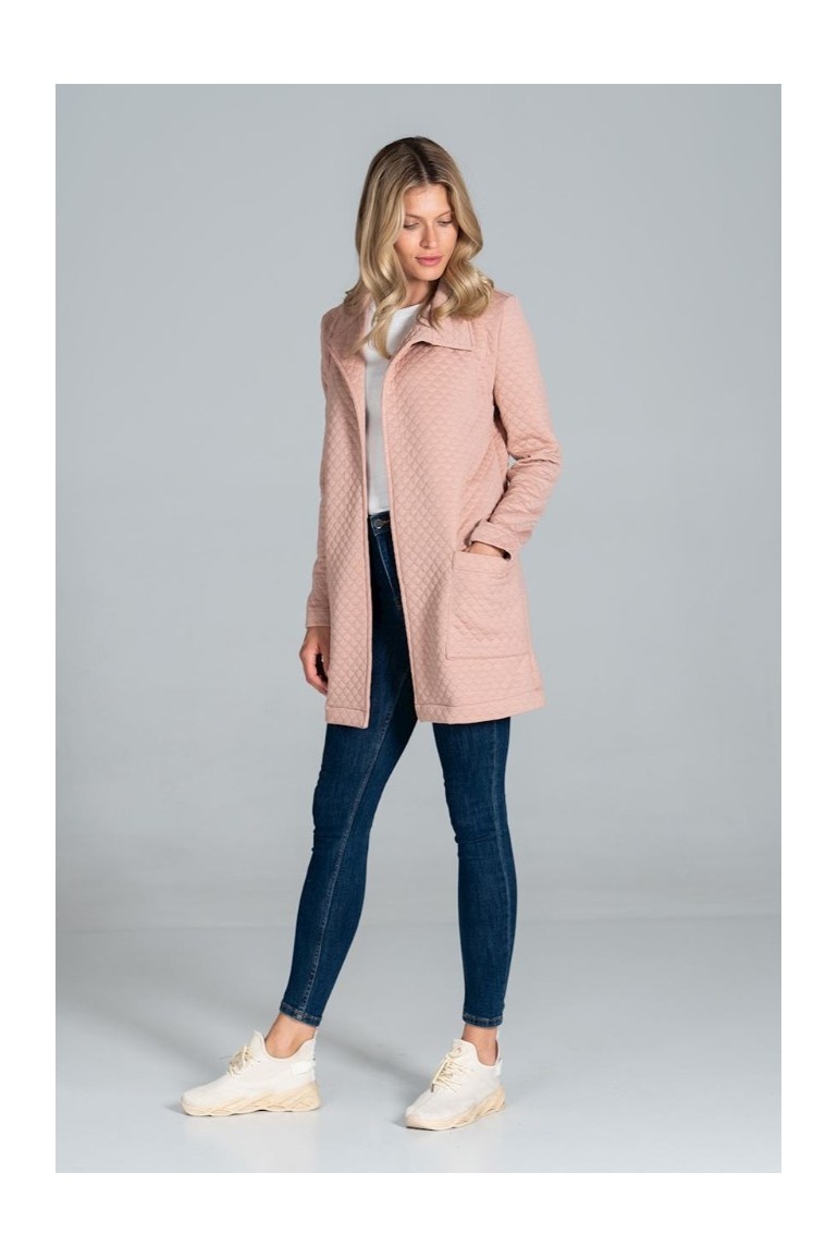 CM6306 Pikowany płaszcz bez zapięcia - różowy