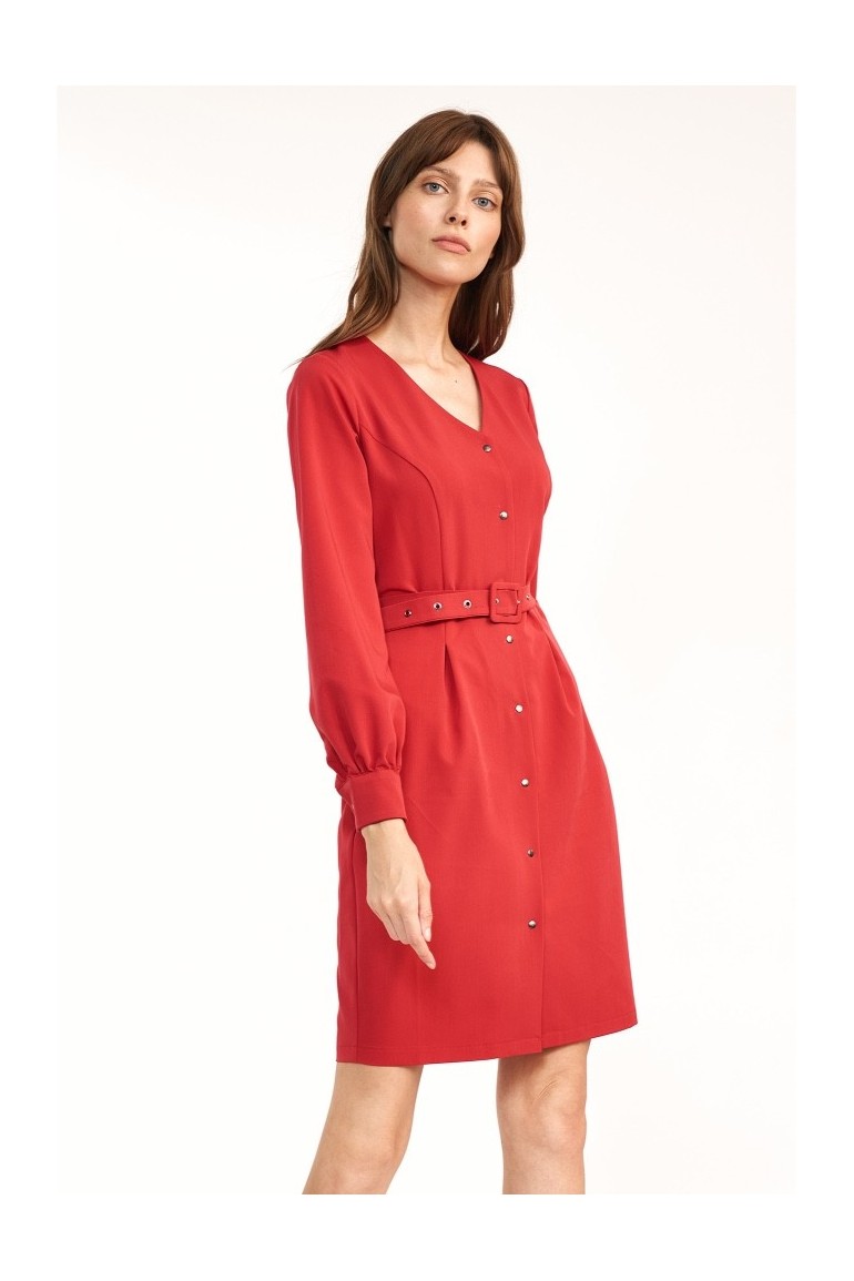CM6334 Sukienka mini z paskiem w talii - czerwona
