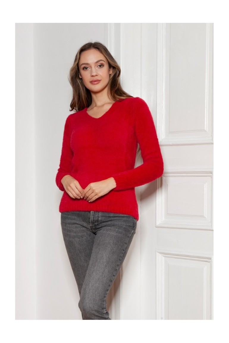 CM6351 Miękki włochaty sweterek - czerwony