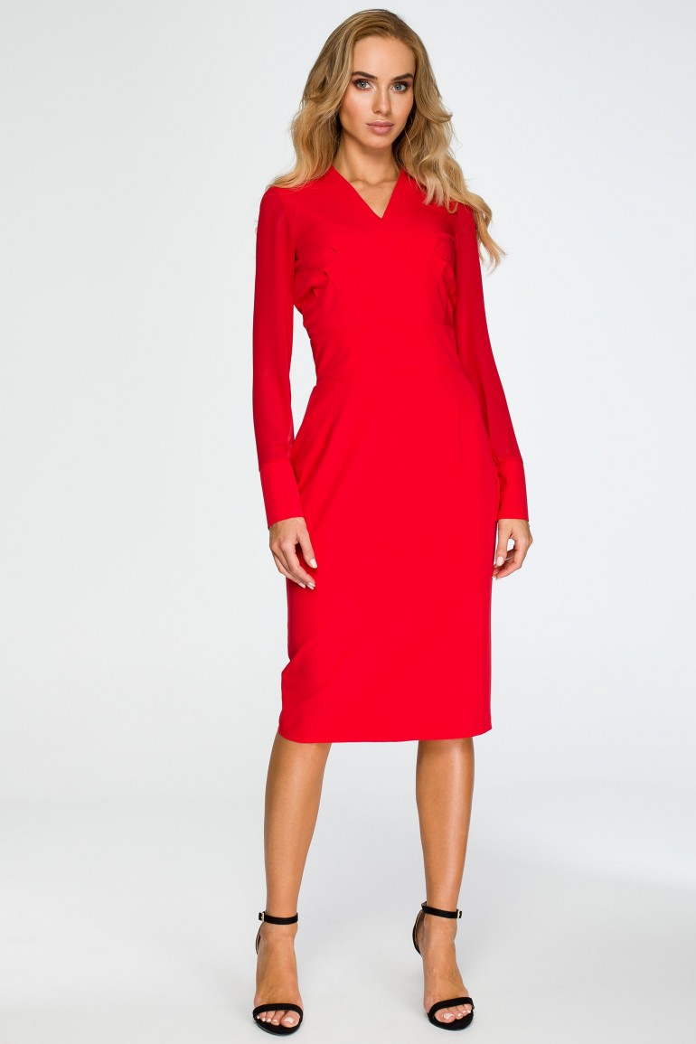CM4033 Ołówkowa sukienka z szyfonowymi rękawami - czerwona
