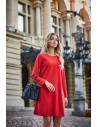 Rozkloszowana sukienka mini z długim rękawem - czerwona
