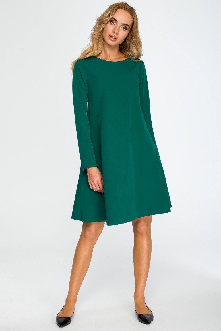 CM4034 Rozkloszowana sukienka mini z długim rękawem - zielona