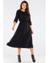 Rozkloszowana sukienka midi z długimi rękawami - czarna