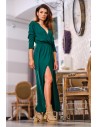 Elegancka sukienka maxi z rozcięciem - zielona